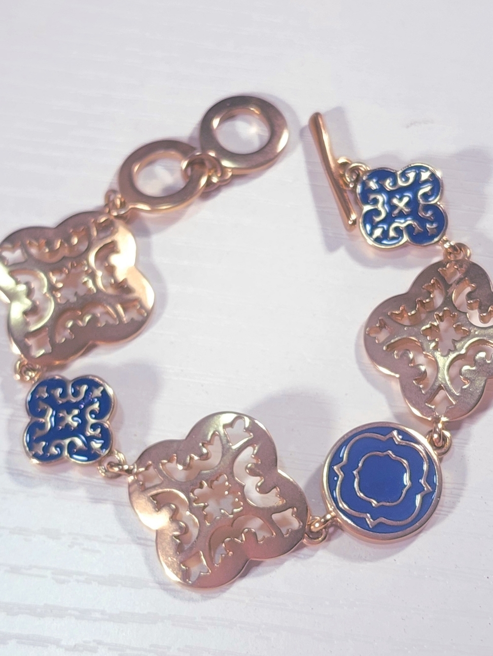 Bella Jack Enamel Charm Panel Floral Link Bracelet - 8"